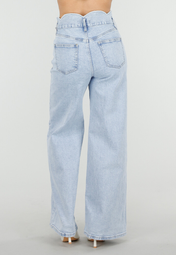Lichtblauwe Denim Wide Leg Jeans met Hoge Taille