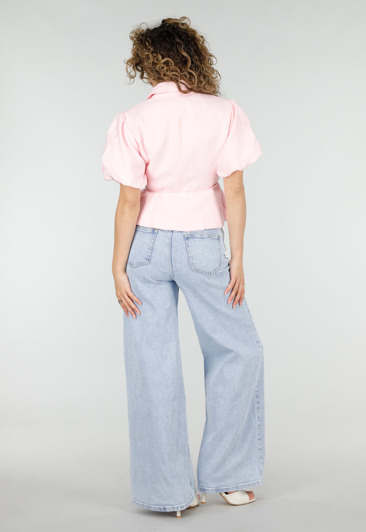 Lichtblauwe Denim Wide Leg Jeans met Hoge Taille