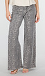 Grijze Denim Leopard Print Wide Leg Jeans met Stretch