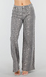 Grijze Denim Leopard Print Wide Leg Jeans met Stretch