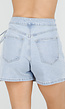 Lichtblauwe Denim Skort met Overslag, Striksluiting en Hoge Taille