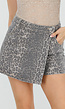 Beige Denim Luipaard Print Skort met Overslag en Stretch