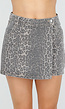 Beige Denim Luipaard Print Skort met Overslag en Stretch