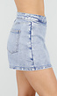 Lichtblauwe Denim Mini Skort met Overslag en Rij Knopen