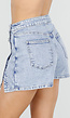 Lichtblauwe Denim Mini Skort met Overslag en Rij Knopen