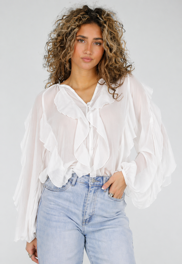 Witte Chiffon Blouse met Ruffles