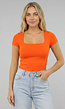Oranje Shortsleeve Top met Vierkante Hals