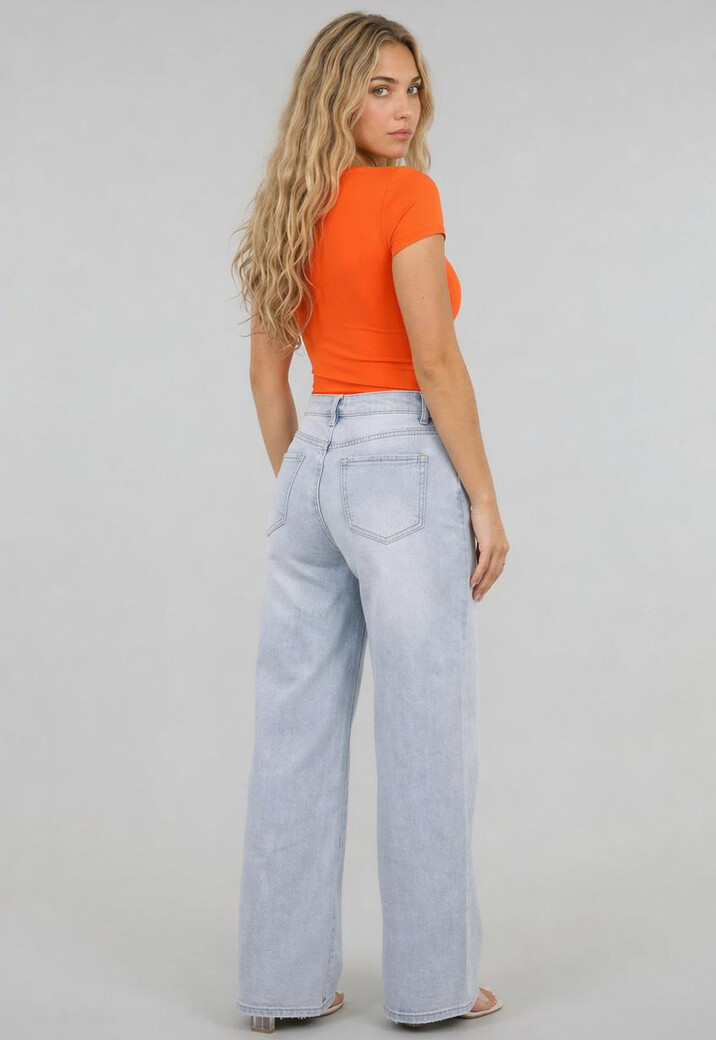 Oranje Shortsleeve Top met Vierkante Hals