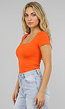 Oranje Shortsleeve Top met Vierkante Hals