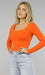 Oranje Longsleeve Top met Vierkante Hals