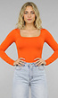 Oranje Longsleeve Top met Vierkante Hals