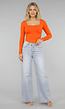 Oranje Longsleeve Top met Vierkante Hals