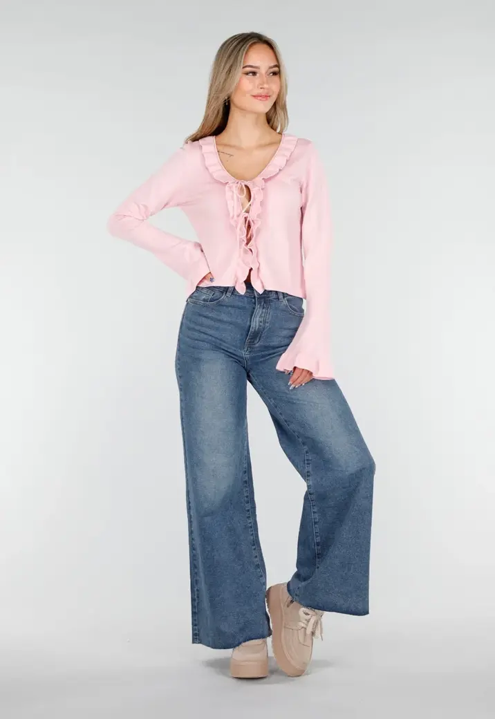 Blauwe High Waist Wide Leg Stretch Jeans met Wassing