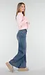 Blauwe High Waist Wide Leg Stretch Jeans met Wassing