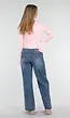 Blauwe High Waist Wide Leg Stretch Jeans met Wassing