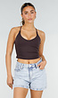 Aubergine Sport Crop Top met Kruisbandjes en Pads