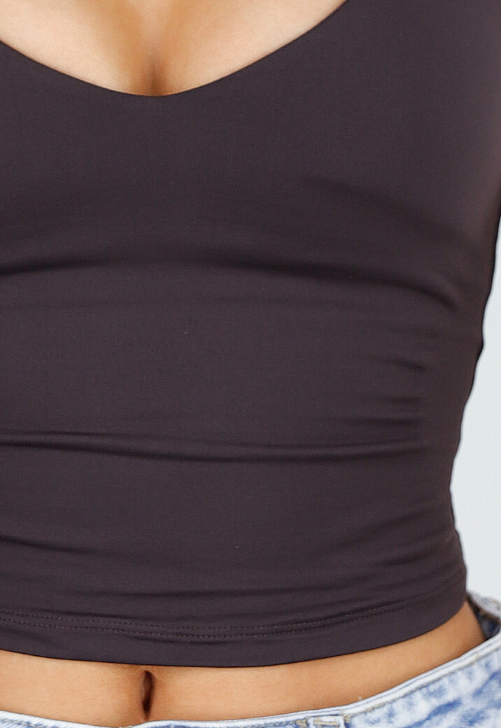 Aubergine Sport Crop Top met Kruisbandjes en Pads