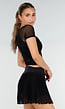 Zwarte Mesh Crop Top met Korte Mouwen en Pads