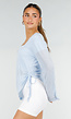 Lichtblauwe Zachte Longsleeve Top met Trekkoord en Wijde Mouwen