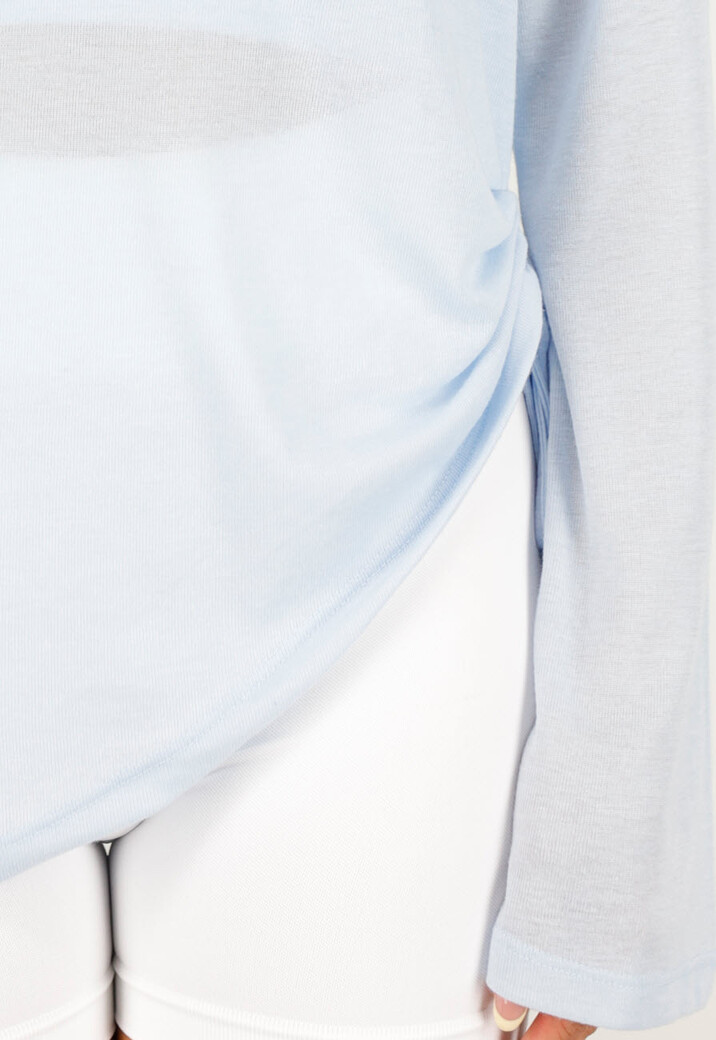 Lichtblauwe Zachte Longsleeve Top met Trekkoord en Wijde Mouwen