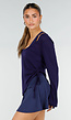 Donkerblauwe Zachte Longsleeve Top met Trekkoord en Wijde Mouwen