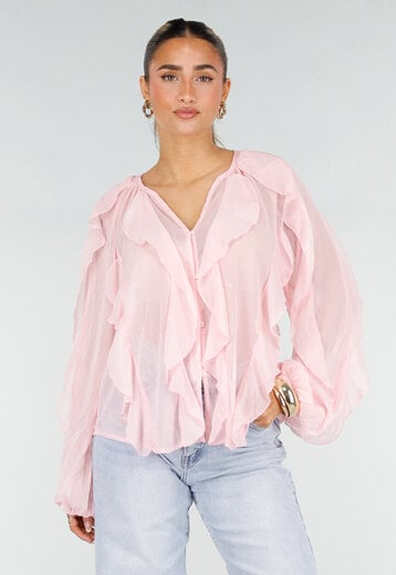 Lichtroze Chiffon Blouse met Ruffles