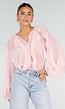 Lichtroze Chiffon Blouse met Ruffles Lange Mouwen en Knopen