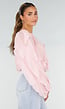 Lichtroze Chiffon Blouse met Ruffles Lange Mouwen en Knopen