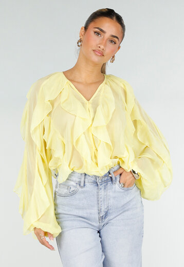 Gele Chiffon Blouse met Ruffles