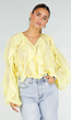 Gele Chiffon Blouse met Ruffles Lange Mouwen en Knopen