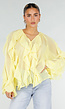 Gele Chiffon Blouse met Ruffles Lange Mouwen en Knopen