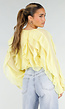 Gele Chiffon Blouse met Ruffles Lange Mouwen en Knopen