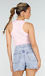Roze Rib Tanktop met Racerback en Gele Tekst
