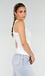 Witte Rib Tanktop met Roze Tekst en Ronde Hals