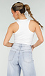 Witte Rib Tanktop met Roze Tekst en Ronde Hals