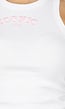 Witte Rib Tanktop met Roze Tekst en Ronde Hals