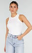 Witte Rib Tanktop met Roze Tekst en Ronde Hals