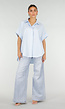 Lichtblauwe Gestreepte Oversized Blouse met Kraag en Korte Mouwen
