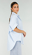 Lichtblauwe Gestreepte Oversized Blouse met Kraag en Korte Mouwen