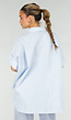 Lichtblauwe Gestreepte Oversized Blouse met Kraag en Korte Mouwen