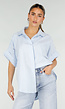 Lichtblauwe Gestreepte Oversized Blouse met Kraag en Korte Mouwen