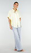 Lichtgele Gestreepte Oversized Blouse met Kraag en Korte Mouwen
