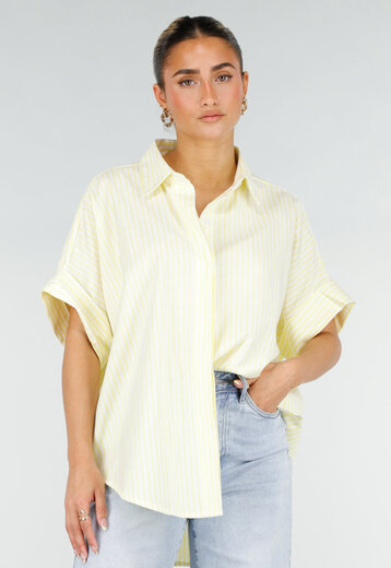 Lichtgele Gestreepte Oversized Blouse
