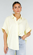 Lichtgele Gestreepte Oversized Blouse met Kraag en Korte Mouwen