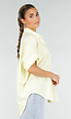 Lichtgele Gestreepte Oversized Blouse met Kraag en Korte Mouwen