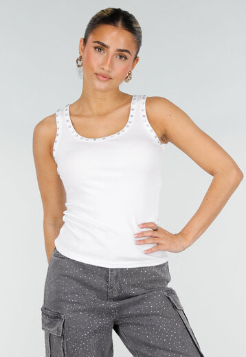 Witte Rib Tank Top met Glitters