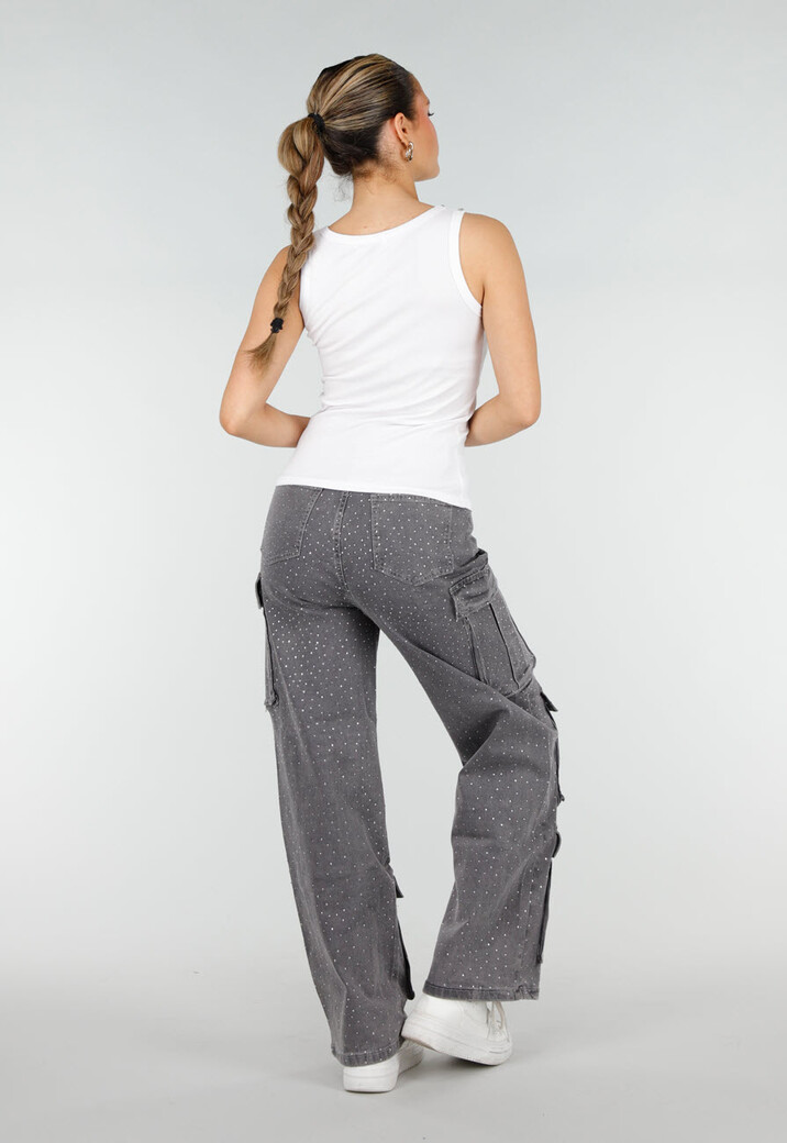 Witte Rib Tank Top met Glitters en Aansluitende Pasvorm