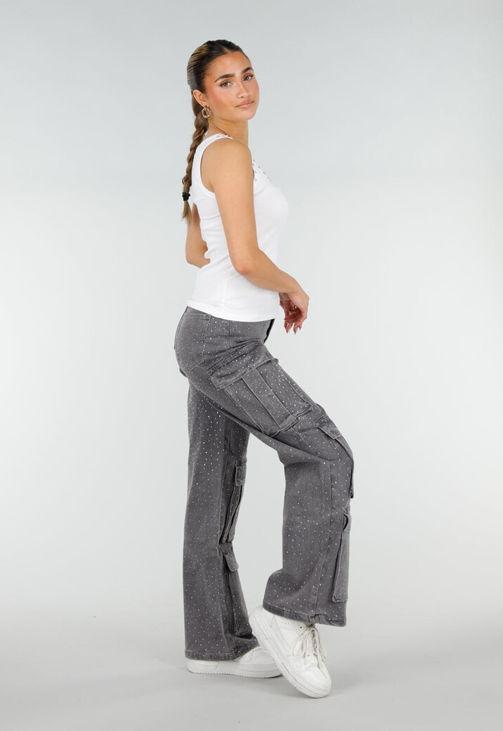 Witte Rib Tank Top met Glitters en Aansluitende Pasvorm