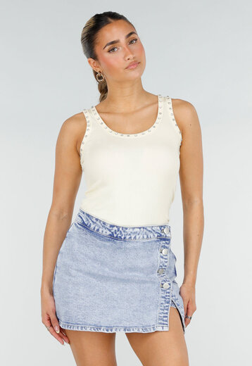 Lichtgele Rib Tank Top met Glitters