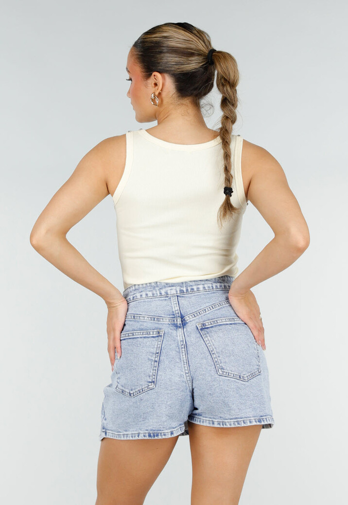 Lichtgele Rib Tank Top met Glitters en Aansluitende Pasvorm